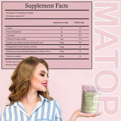 MATOP Probiotic Prebiotic pH Balance Gummies - Vaginal Health Gummies for Women Pro + Prebiotic with Pineapple Flavor, Vegan, Sugar-Free – 90 Gummies (45 Servings) - dailyvitalstore