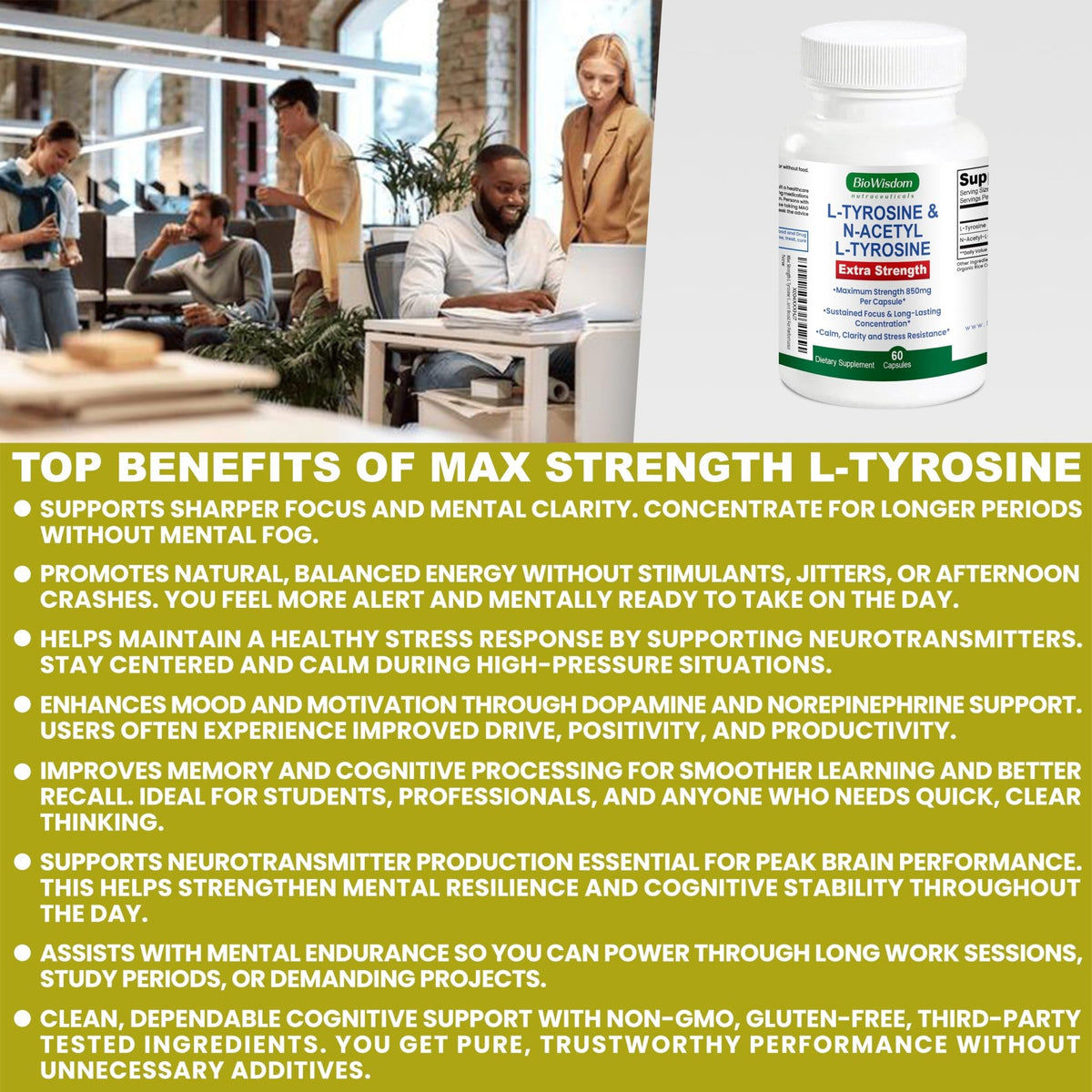Max Strength L Tyrosine Supplement & N Acetyl L Tyrosine Peak Focus, Alertness, Concentration, Body & Mind Energy. L-Tyrosine 850mg Per 1 Capsule. A Well-Being Nutrient Boost For Performance - dailyvitalstore