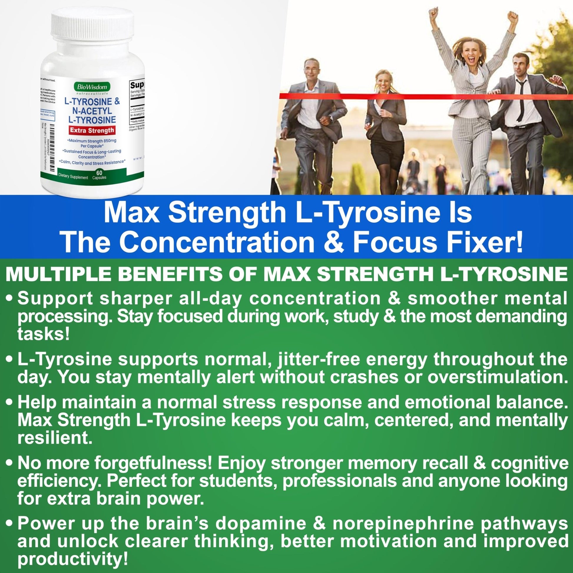 Max Strength L Tyrosine Supplement & N Acetyl L Tyrosine Peak Focus, Alertness, Concentration, Body & Mind Energy. L-Tyrosine 850mg Per 1 Capsule. A Well-Being Nutrient Boost For Performance - dailyvitalstore