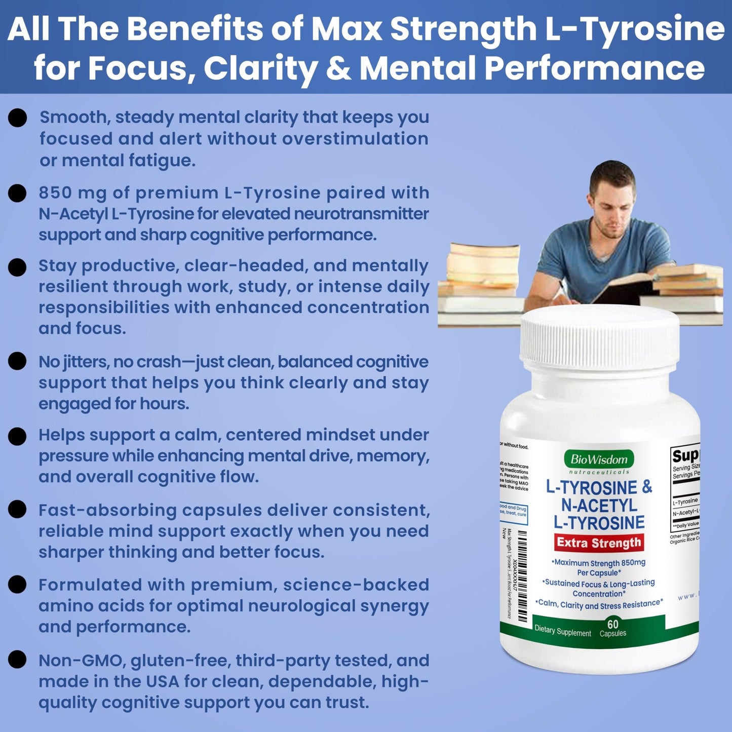 Max Strength L Tyrosine Supplement & N Acetyl L Tyrosine Peak Focus, Alertness, Concentration, Body & Mind Energy. L-Tyrosine 850mg Per 1 Capsule. A Well-Being Nutrient Boost For Performance - dailyvitalstore