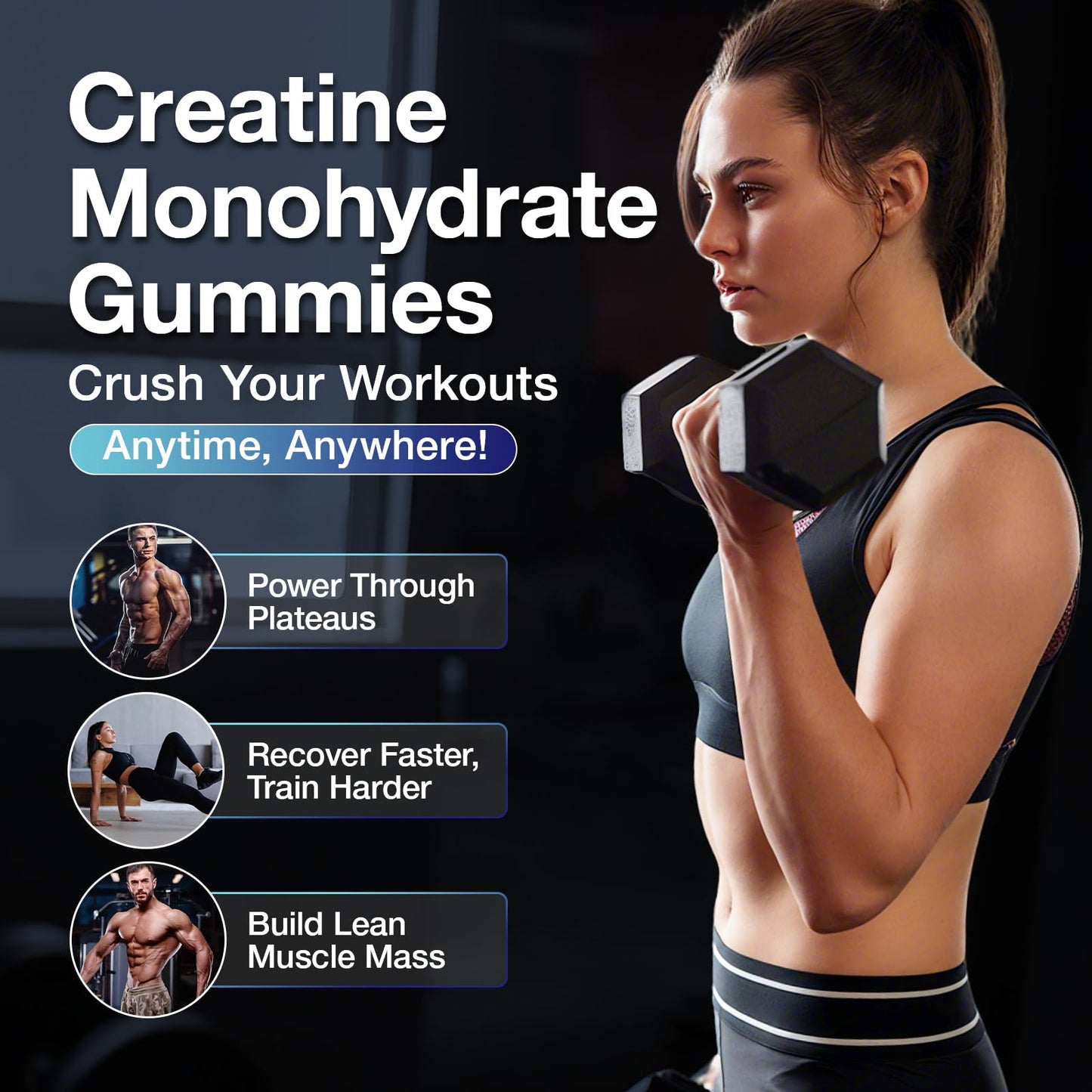 MaxHemp Creatine Gummies for Men & Women - Creatine Monohydrate Gummies 5g, Muscle Builder, Energy Boost & Pre-Workout Supplement, - dailyvitalstore