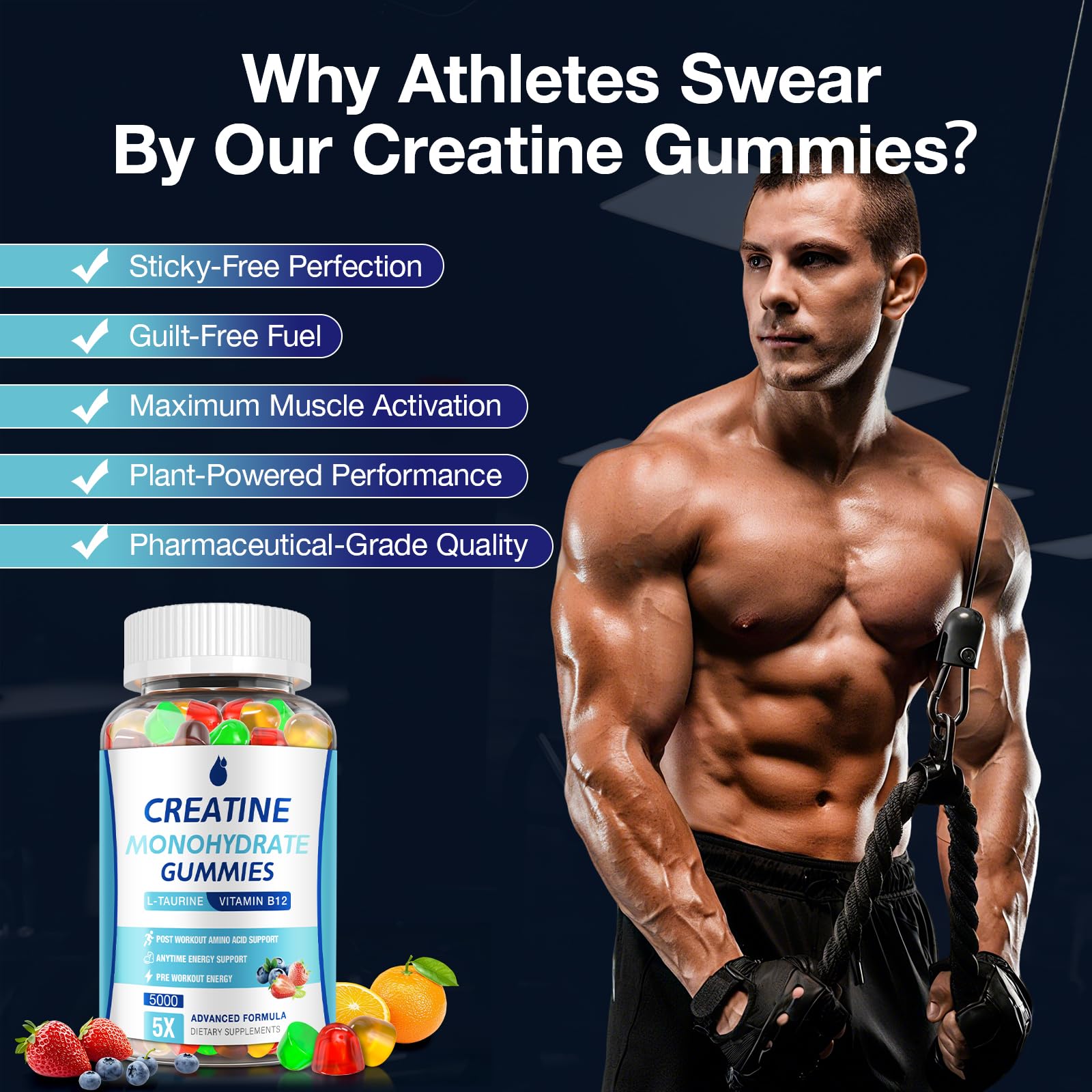 MaxHemp Creatine Gummies for Men & Women - Creatine Monohydrate Gummies 5g, Muscle Builder, Energy Boost & Pre-Workout Supplement, - dailyvitalstore