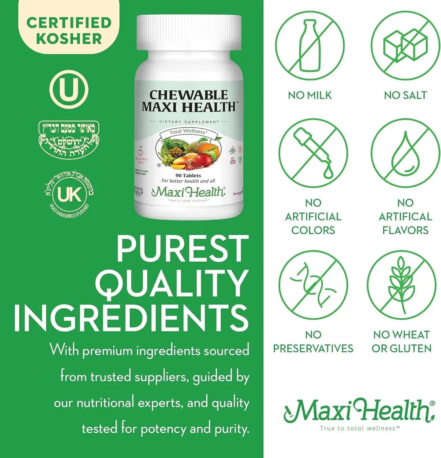 Maxi Health Chewable Multivitamin for Kids, Teens and Adults - Cherry Chewable Vitamins for Adults & Children - dailyvitalstore