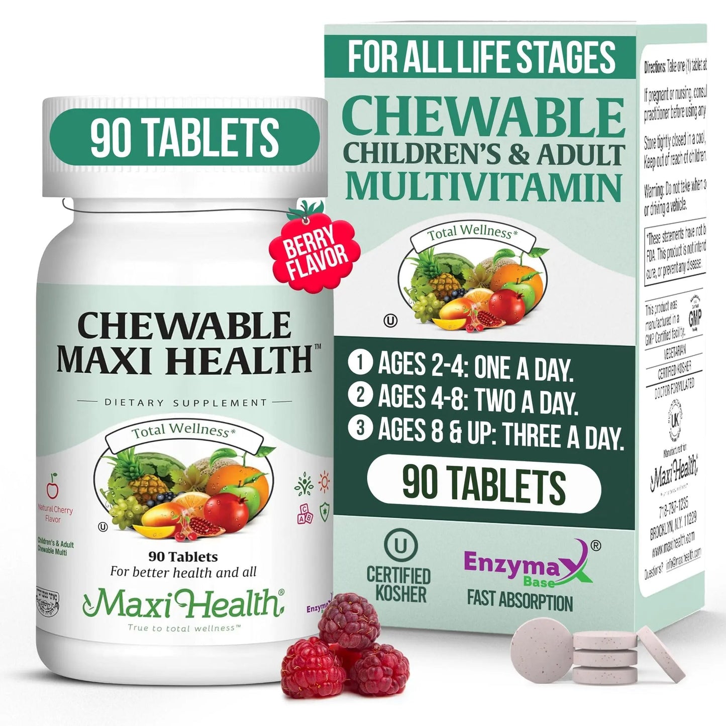 Maxi Health Chewable Multivitamin for Kids, Teens and Adults - Cherry Chewable Vitamins for Adults & Children - dailyvitalstore