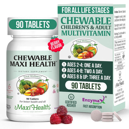Maxi Health Chewable Multivitamin for Kids, Teens and Adults - Cherry Chewable Vitamins for Adults & Children - dailyvitalstore