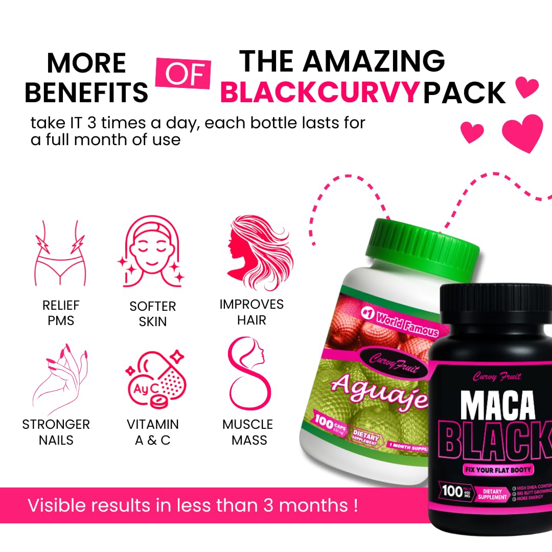 Maximum Booty Growth – Aguaje + Black Maca Pills for Women – Glute Volume Enhancer - Black Curvy Pack - dailyvitalstore