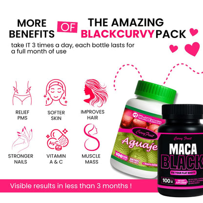 Maximum Booty Growth – Aguaje + Black Maca Pills for Women – Glute Volume Enhancer - Black Curvy Pack - dailyvitalstore