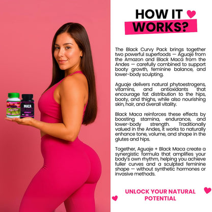 Maximum Booty Growth – Aguaje + Black Maca Pills for Women – Glute Volume Enhancer - Black Curvy Pack - dailyvitalstore