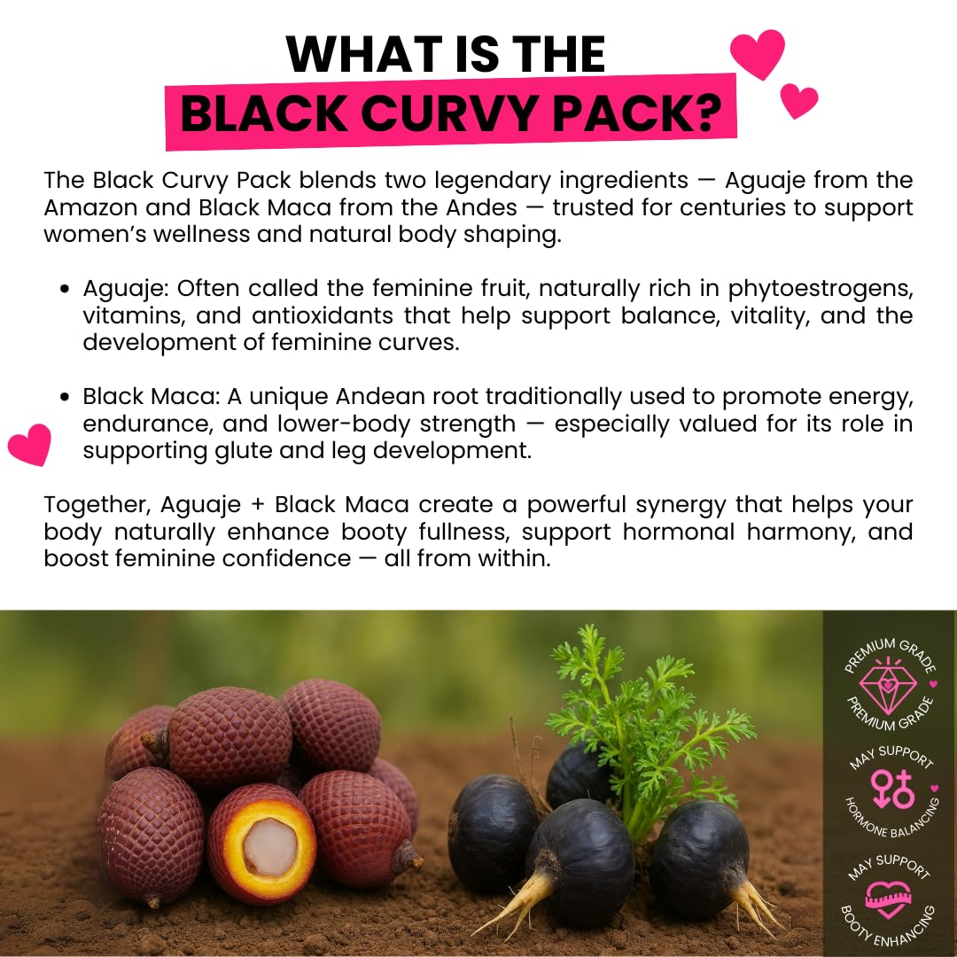 Maximum Booty Growth – Aguaje + Black Maca Pills for Women – Glute Volume Enhancer - Black Curvy Pack - dailyvitalstore