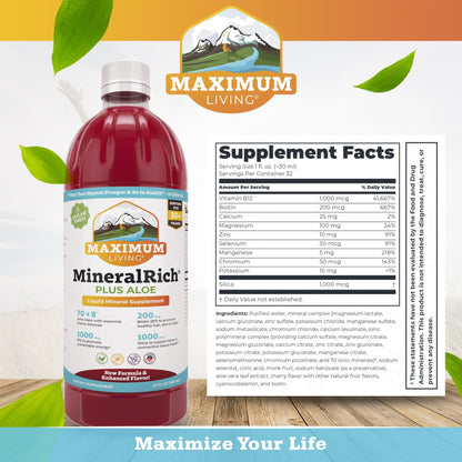 Maximum Living MineralRich Minerals Supplement with Aloe - Liquid Blend of Vitamins and Trace Minerals - 32 oz - dailyvitalstore