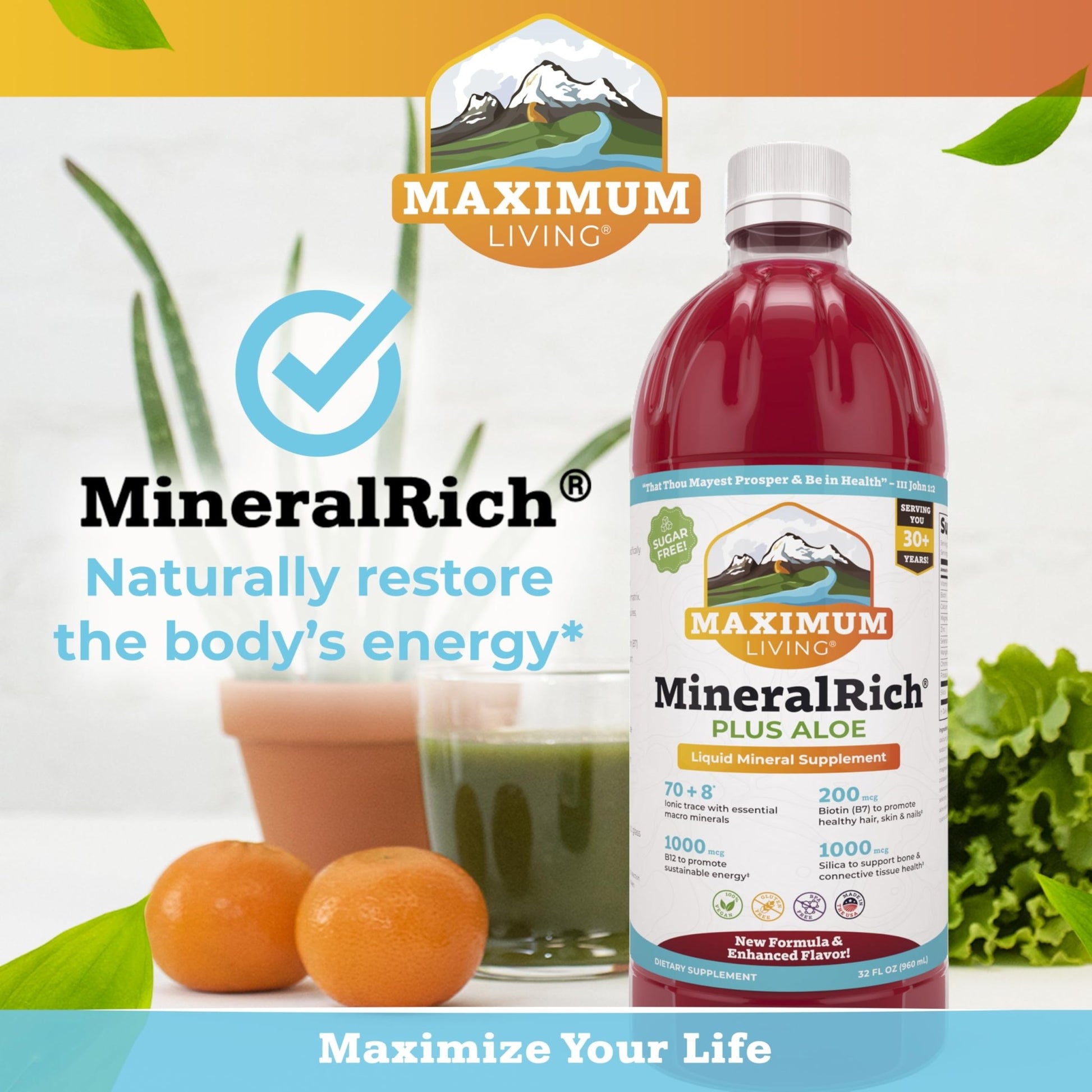 Maximum Living MineralRich Minerals Supplement with Aloe - Liquid Blend of Vitamins and Trace Minerals - 32 oz - dailyvitalstore