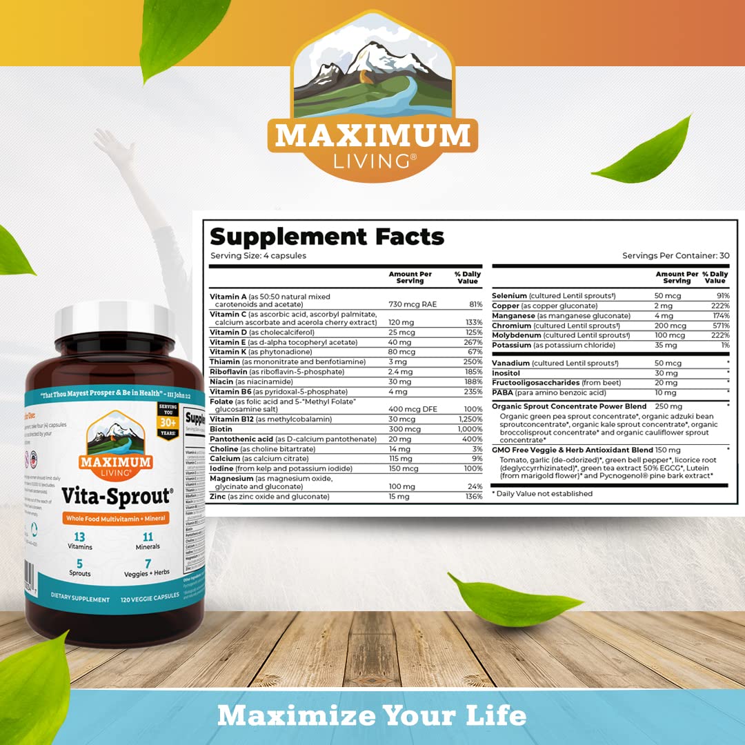 Maximum Living - Vita-Sprout Whole-Food Multivitamin & Phytonutrient Blend - 120 Capsules - dailyvitalstore
