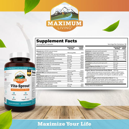 Maximum Living - Vita-Sprout Whole-Food Multivitamin & Phytonutrient Blend - 120 Capsules - dailyvitalstore