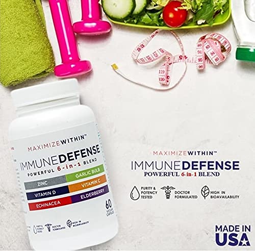 Maximum Slim Powerful 6-in-1 Immune Support Supplement with Zinc, Vitamin C, Elderberry, Vitamin D, Echinacea, & Garlic, 60 Count - dailyvitalstore