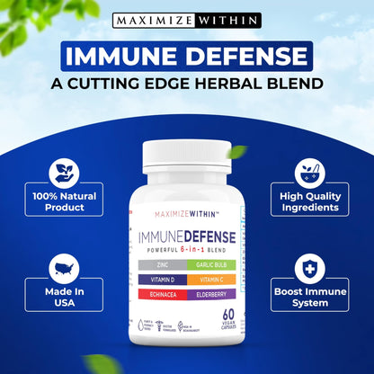 Maximum Slim Powerful 6-in-1 Immune Support Supplement with Zinc, Vitamin C, Elderberry, Vitamin D, Echinacea, & Garlic, 60 Count - dailyvitalstore