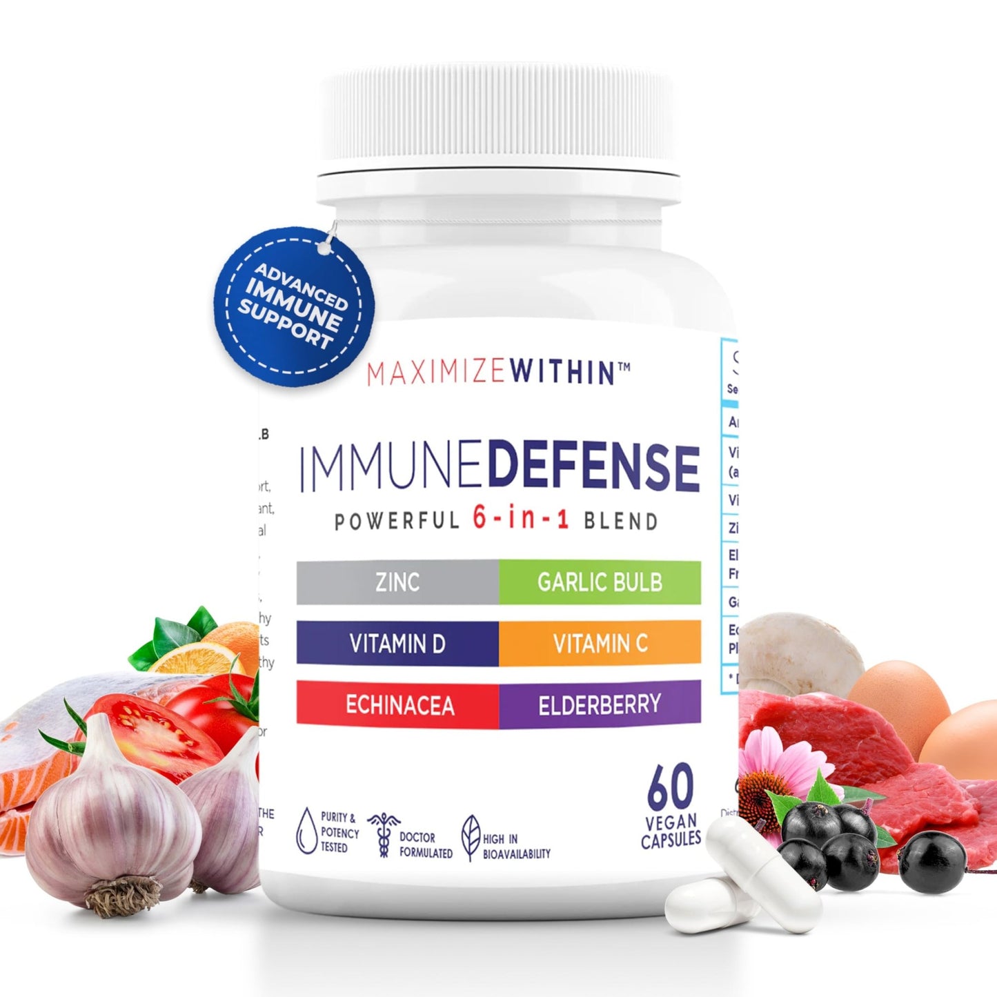 Maximum Slim Powerful 6-in-1 Immune Support Supplement with Zinc, Vitamin C, Elderberry, Vitamin D, Echinacea, & Garlic, 60 Count - dailyvitalstore