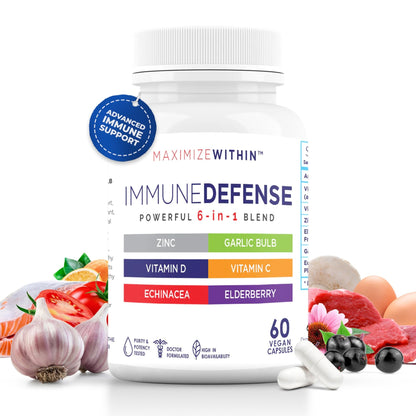 Maximum Slim Powerful 6-in-1 Immune Support Supplement with Zinc, Vitamin C, Elderberry, Vitamin D, Echinacea, & Garlic, 60 Count - dailyvitalstore