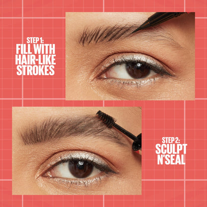 Maybelline Build-A-Brow 2-in-1 Brow Pen and Sealing Eyebrow Gel, Eyebrow Makeup for Real-Looking, Fuller Brows, Black Brown, 1 Count - dailyvitalstore