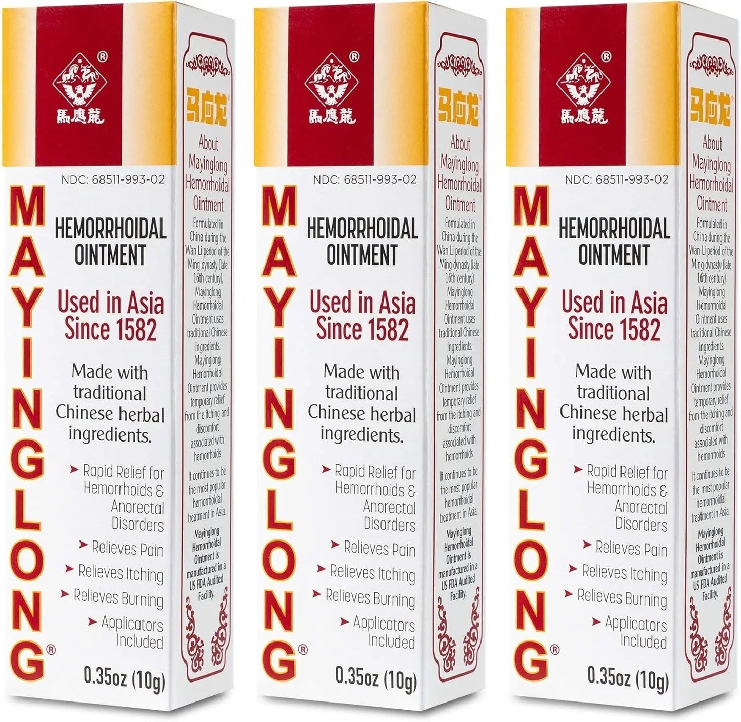 Mayinglong Musk Hemorrhoids Ointment (3 x 10g Tubes), 30g - Maximum Strength Formula for Hemorrhoidal Fast Relief, Soothes Itching, Burning & Discomfort - Fast-Acting Treatment to Shrink Swelling - dailyvitalstore