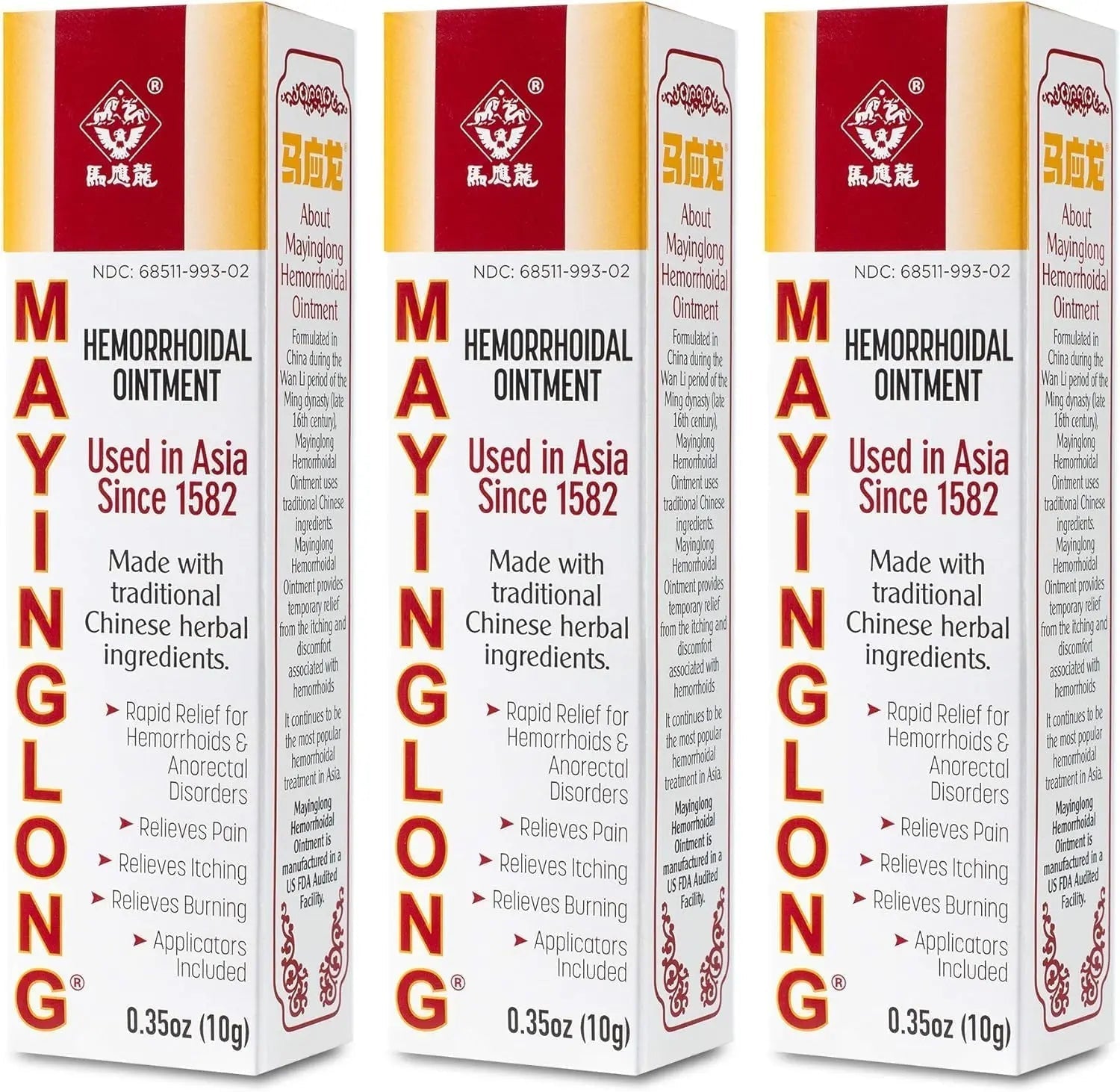 Mayinglong Musk Hemorrhoids Ointment (3 x 10g Tubes), 30g - Maximum Strength Formula for Hemorrhoidal Fast Relief, Soothes Itching, Burning & Discomfort - Fast-Acting Treatment to Shrink Swelling - dailyvitalstore