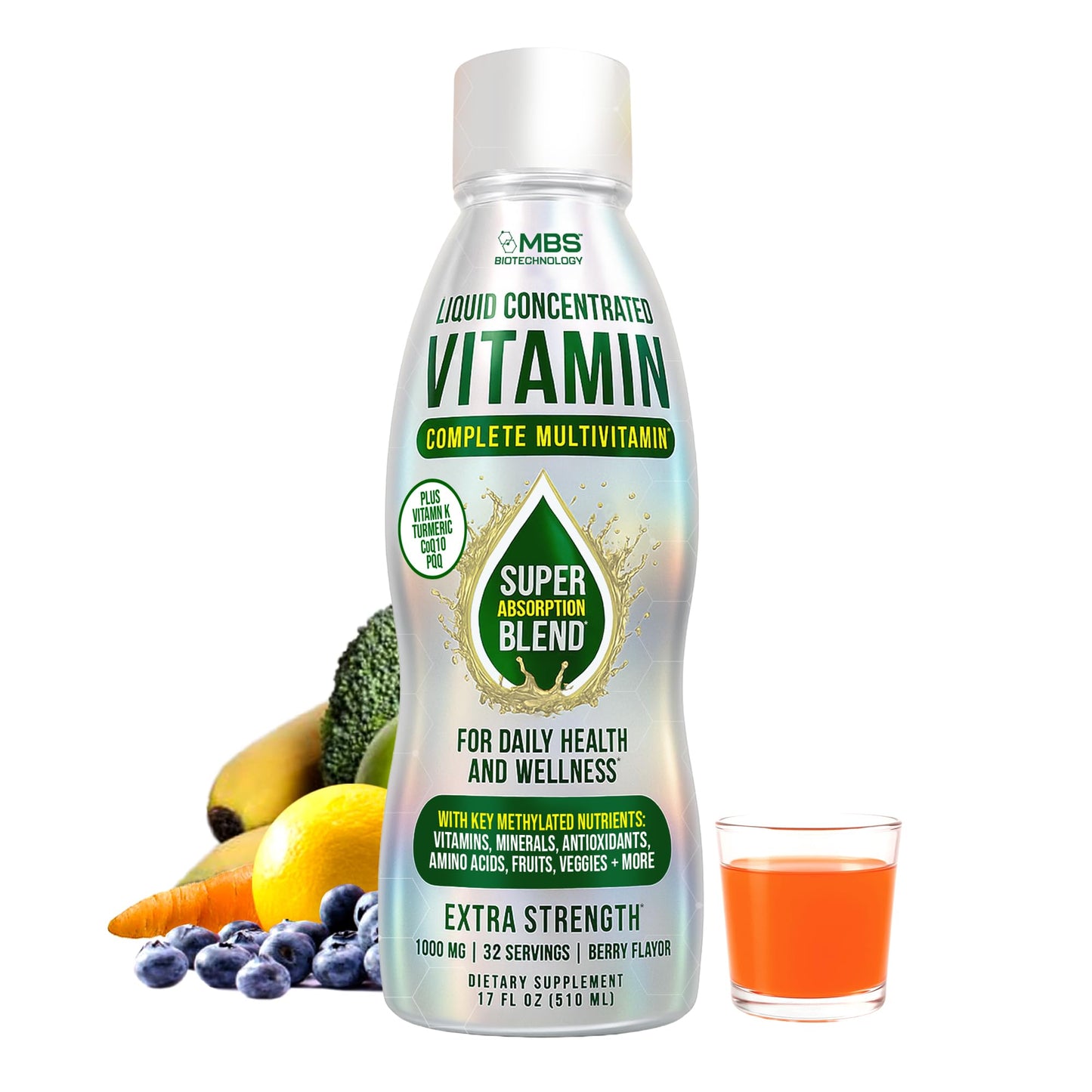 MBS Biotechnology Liquid Multivitamin for Adults – Complete High-Absorption Daily Vitamin with Superfoods, CoQ10, B-Complex, Turmeric & PQQ – Immune & Energy Support – Berry Flavor, 17 oz - dailyvitalstore