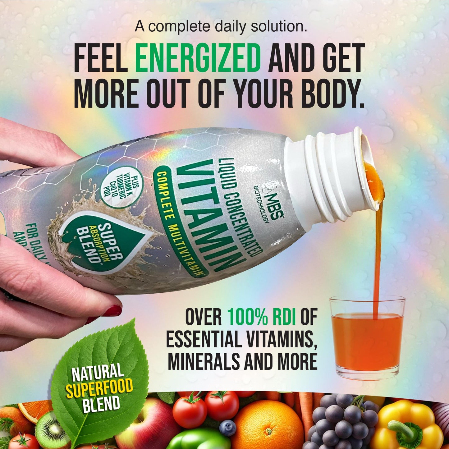 MBS Biotechnology Liquid Multivitamin for Adults – Complete High-Absorption Daily Vitamin with Superfoods, CoQ10, B-Complex, Turmeric & PQQ – Immune & Energy Support – Berry Flavor, 17 oz - dailyvitalstore
