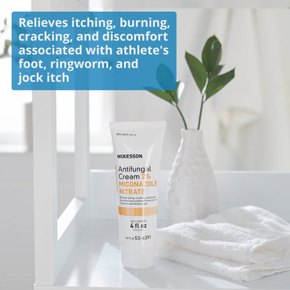 McKesson Antifungal Cream, 2% Miconazole Nitrate - Relieves Itching, Burning, Cracking from Jock Itch, Ringworm and Athlete Foot - 4 oz., 1 Count - dailyvitalstore