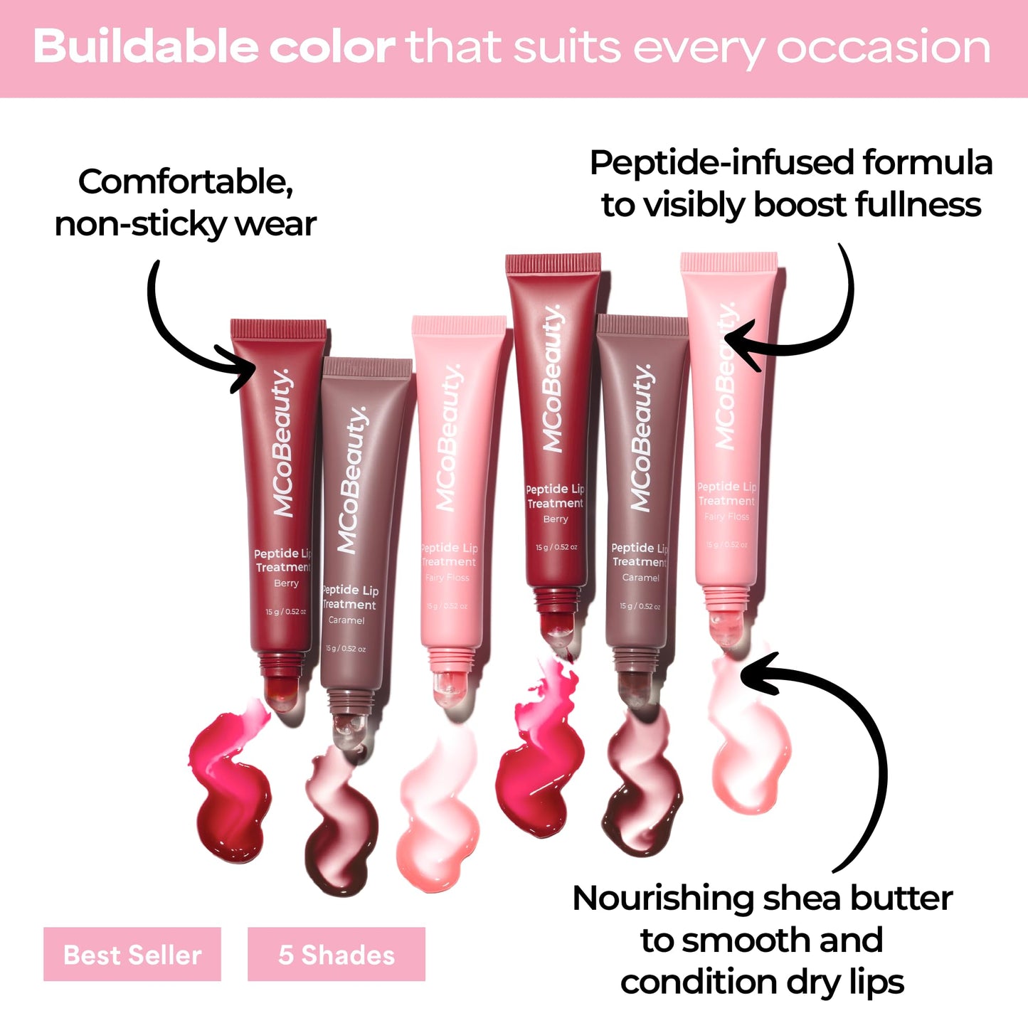 MCoBeauty Peptide Lip Treatment Caramel - Nude Brown Tinted Lip Balm Plumper Gloss for Women - Hydrating Lip Oil with Shea Butter, Peptides for Soft Plump Lips - Vegan Cruelty Free Lip Care - dailyvitalstore