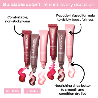 MCoBeauty Peptide Lip Treatment Caramel - Nude Brown Tinted Lip Balm Plumper Gloss for Women - Hydrating Lip Oil with Shea Butter, Peptides for Soft Plump Lips - Vegan Cruelty Free Lip Care - dailyvitalstore