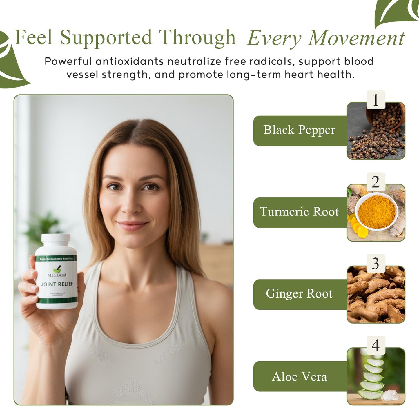 M.D. Blend Wellness Bundle with joint health supplement (120 capsules) & lightweight face hydrating hyaluronic acid serum (30 ml) featuring an airless pump, daily wellness skincare + joint support duo - dailyvitalstore