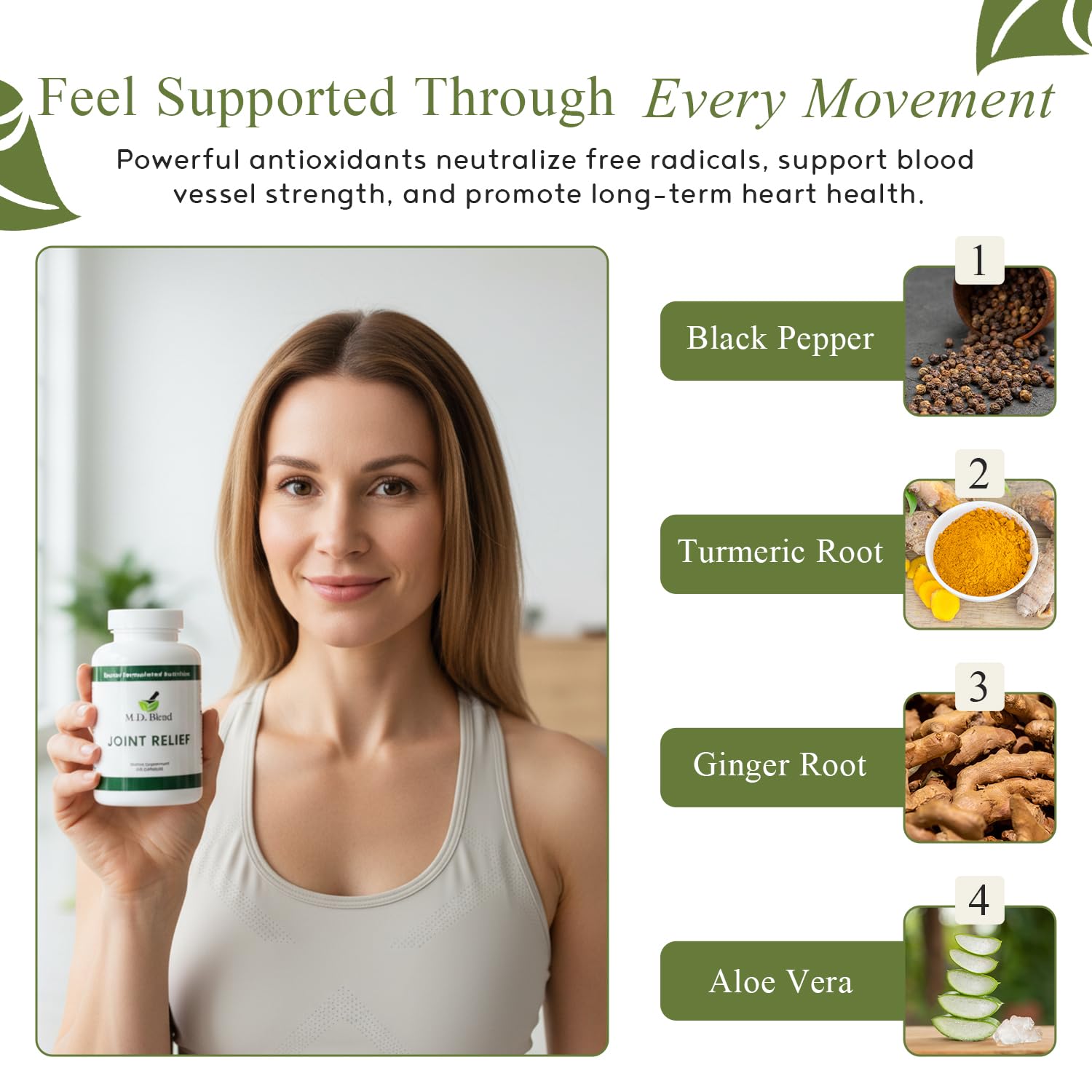 M.D. Blend Wellness Bundle with joint health supplement (120 capsules) & lightweight face hydrating hyaluronic acid serum (30 ml) featuring an airless pump, daily wellness skincare + joint support duo - dailyvitalstore