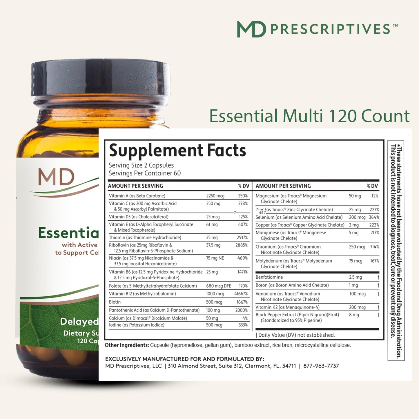 MD Prescriptives - Essential Multi (Delayed Release) - Multivitamin Mineral Complex Supplement for Enhanced Hormone Support - 120 Capsules - dailyvitalstore