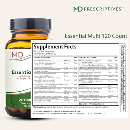 MD Prescriptives - Essential Multi (Delayed Release) - Multivitamin Mineral Complex Supplement for Enhanced Hormone Support - 120 Capsules - dailyvitalstore