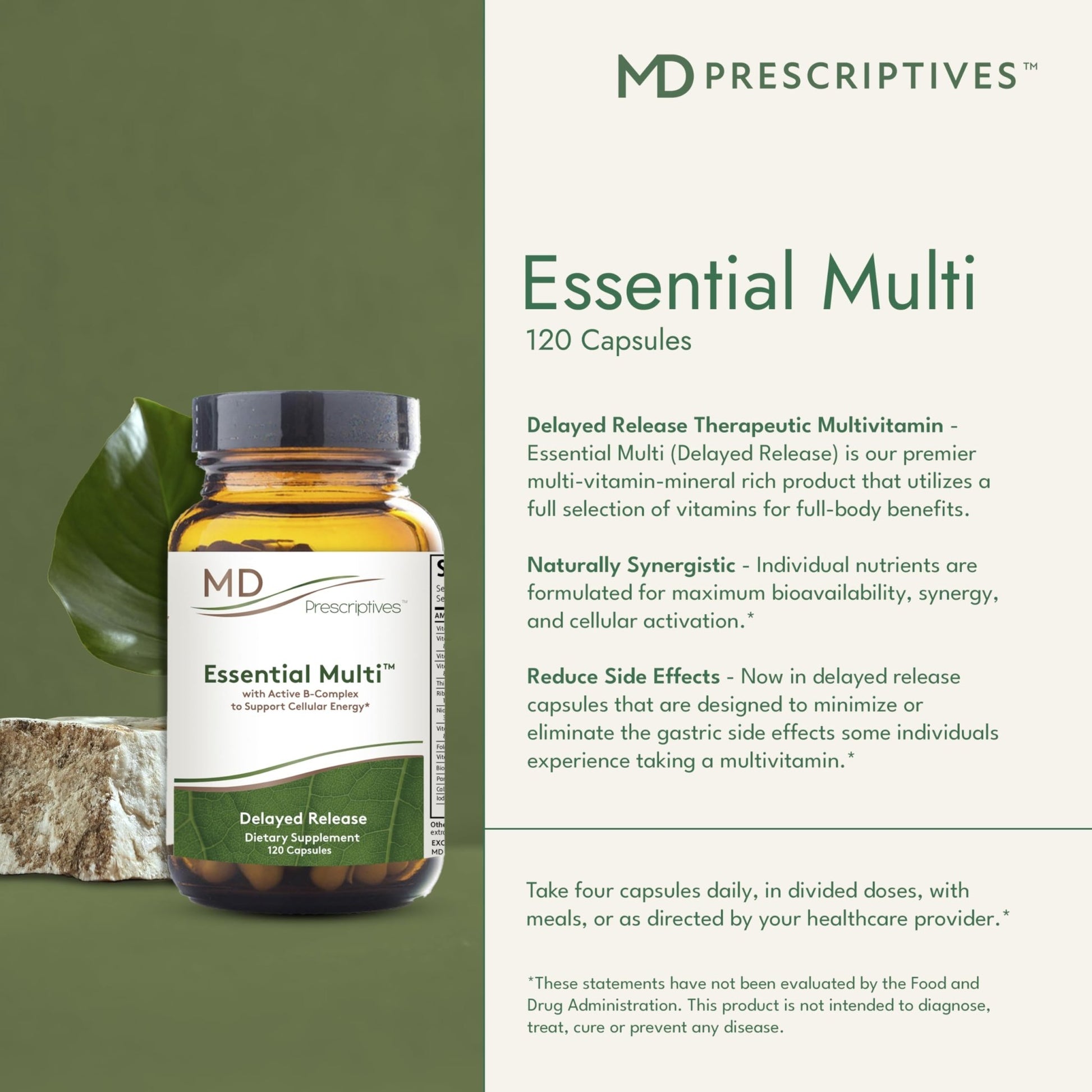 MD Prescriptives - Essential Multi (Delayed Release) - Multivitamin Mineral Complex Supplement for Enhanced Hormone Support - 120 Capsules - dailyvitalstore