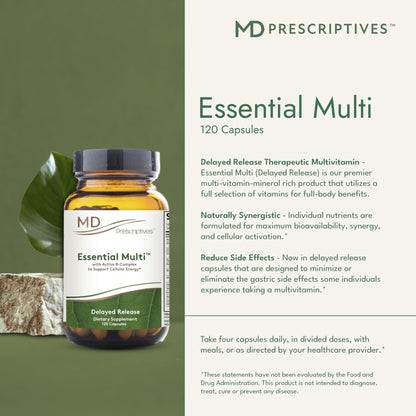MD Prescriptives - Essential Multi (Delayed Release) - Multivitamin Mineral Complex Supplement for Enhanced Hormone Support - 120 Capsules - dailyvitalstore
