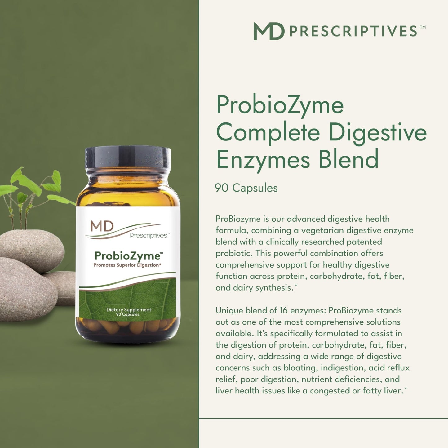 MD Prescriptives - ProbioZyme - Vegetarian Digestive Enzymes - Supplement for Digestive & Gut Health - 90 Capsules - dailyvitalstore