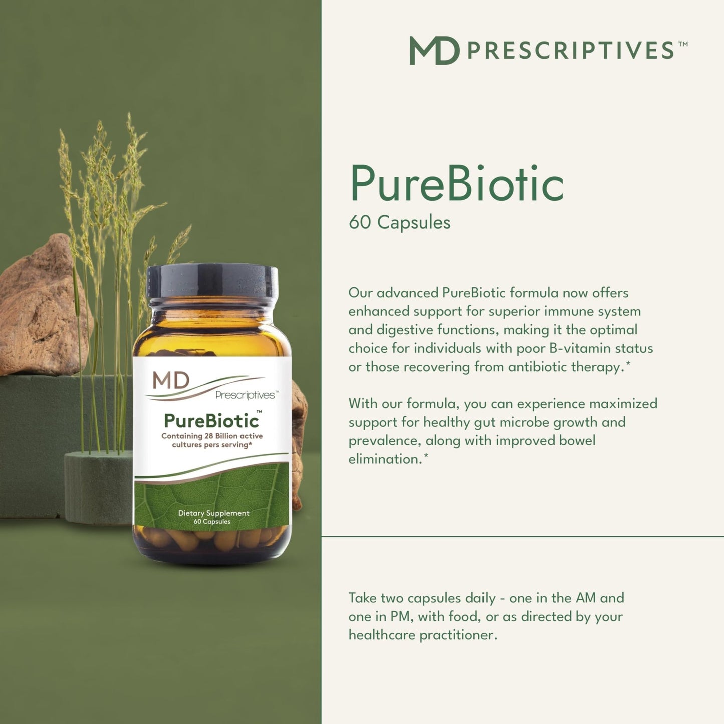 MD Prescriptives - PureBiotic - Probiotic Dietary Supplement for Digestive & Gut Health - 60 Capsules - dailyvitalstore