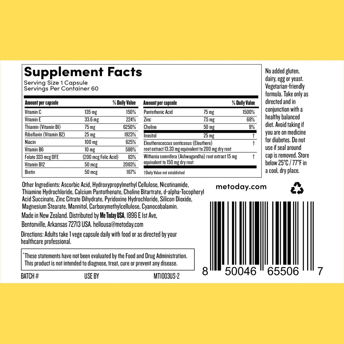 me today Energise Supplement Super B Vitamin B Complex for Men & Women - B6, B12 with Vitamin C, Zinc, Ashwagandha and Siberian Ginseng - dailyvitalstore