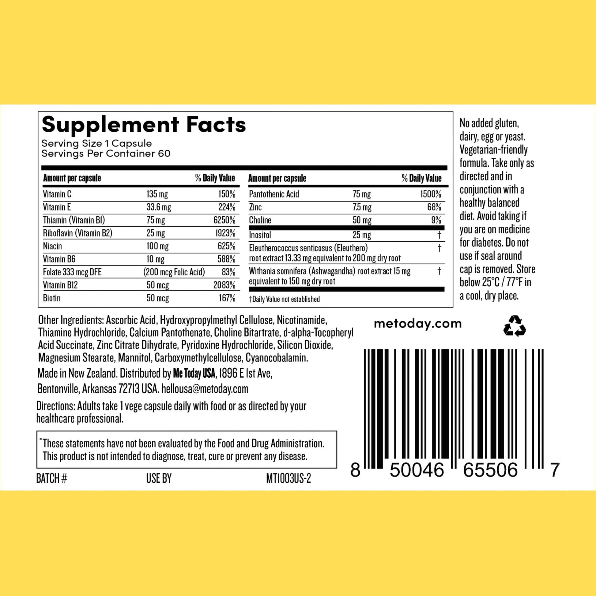 me today Energise Supplement Super B Vitamin B Complex for Men & Women - B6, B12 with Vitamin C, Zinc, Ashwagandha and Siberian Ginseng - dailyvitalstore