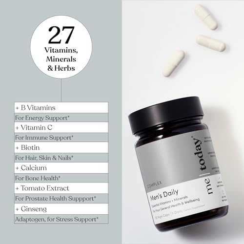 me today Multivitamin for Men, Mineral Supplements with 27 Vitamins, Minerals and Herbs, Including D, C, A, B, Biotin and Zinc, Vegetarian | General Health Supplements | 60 Capsules - dailyvitalstore