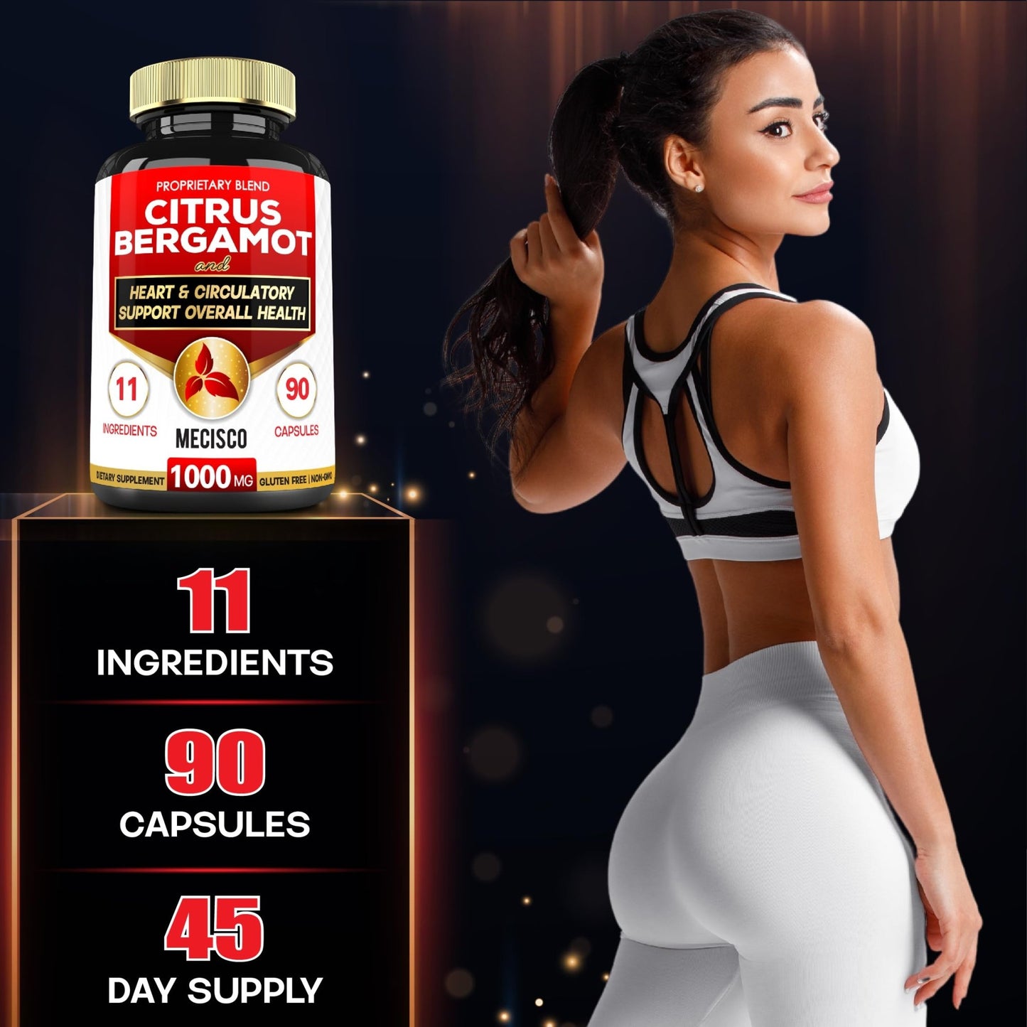 Mecisco 11 in 1 Citrus Bergamot Supplement 1000mg with Black Chokeberry, Berberine HCl & More - 90 Capsules - Supports Heart Health, Immune System, Energy Production - dailyvitalstore