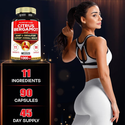 Mecisco 11 in 1 Citrus Bergamot Supplement 1000mg with Black Chokeberry, Berberine HCl & More - 90 Capsules - Supports Heart Health, Immune System, Energy Production - dailyvitalstore