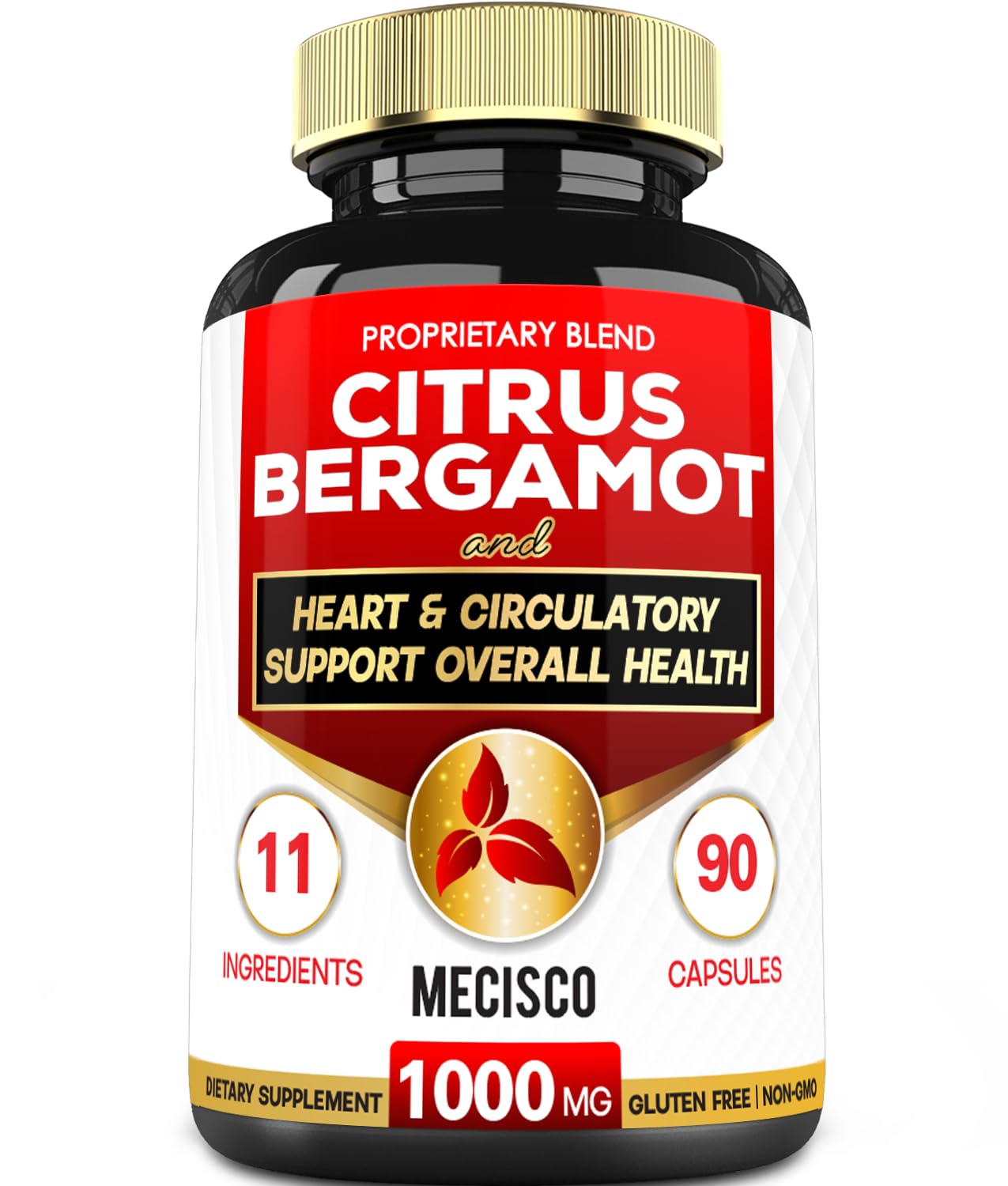 Mecisco 11 in 1 Citrus Bergamot Supplement 1000mg with Black Chokeberry, Berberine HCl & More - 90 Capsules - Supports Heart Health, Immune System, Energy Production - dailyvitalstore