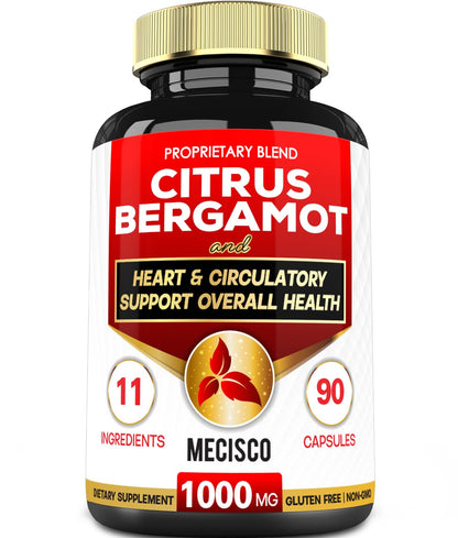 Mecisco 11 in 1 Citrus Bergamot Supplement 1000mg with Black Chokeberry, Berberine HCl & More - 90 Capsules - Supports Heart Health, Immune System, Energy Production - dailyvitalstore