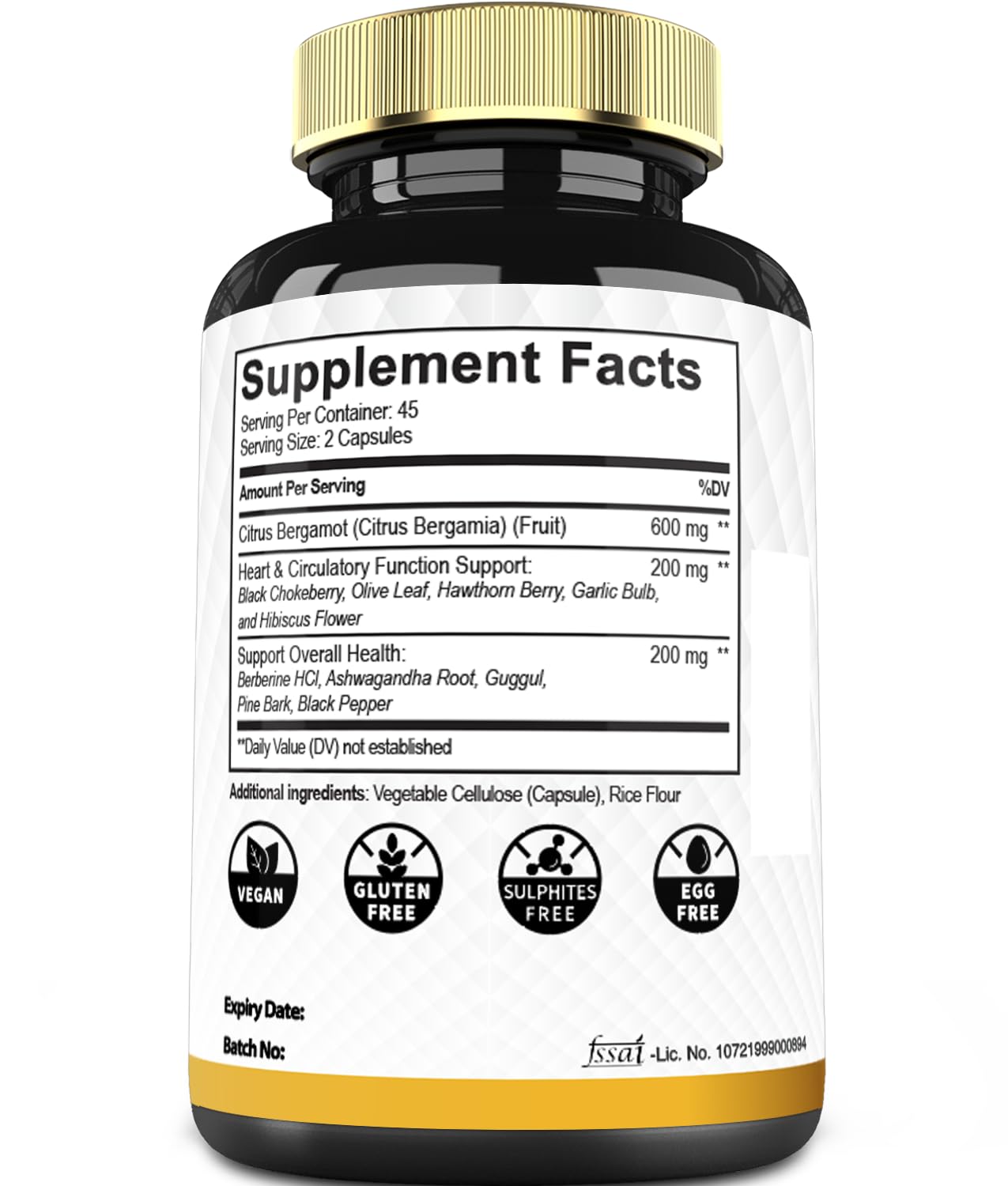 Mecisco 11 in 1 Citrus Bergamot Supplement 1000mg with Black Chokeberry, Berberine HCl & More - 90 Capsules - Supports Heart Health, Immune System, Energy Production - dailyvitalstore
