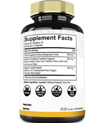 Mecisco 11 in 1 Citrus Bergamot Supplement 1000mg with Black Chokeberry, Berberine HCl & More - 90 Capsules - Supports Heart Health, Immune System, Energy Production - dailyvitalstore