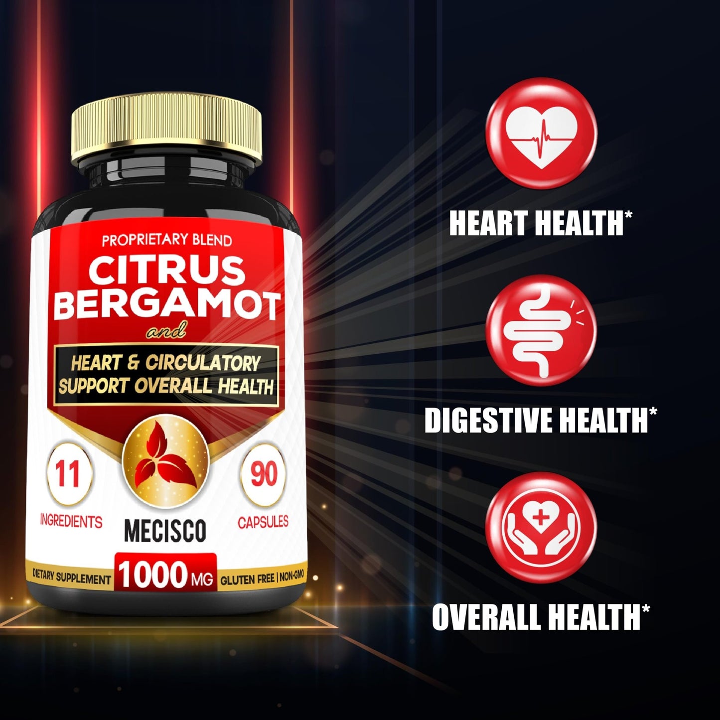 Mecisco 11 in 1 Citrus Bergamot Supplement 1000mg with Black Chokeberry, Berberine HCl & More - 90 Capsules - Supports Heart Health, Immune System, Energy Production - dailyvitalstore