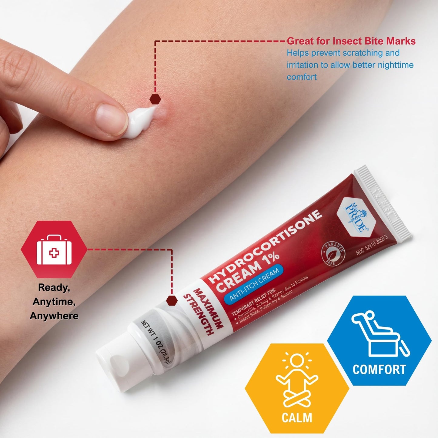 MED Pride Hydro Cortisone (Hydrocortisone) Cream 1% OTC Bulk Pack of 4 X 1 Oz Anti-Itch Ointment for Rash, Eczema, Bug Bites - dailyvitalstore