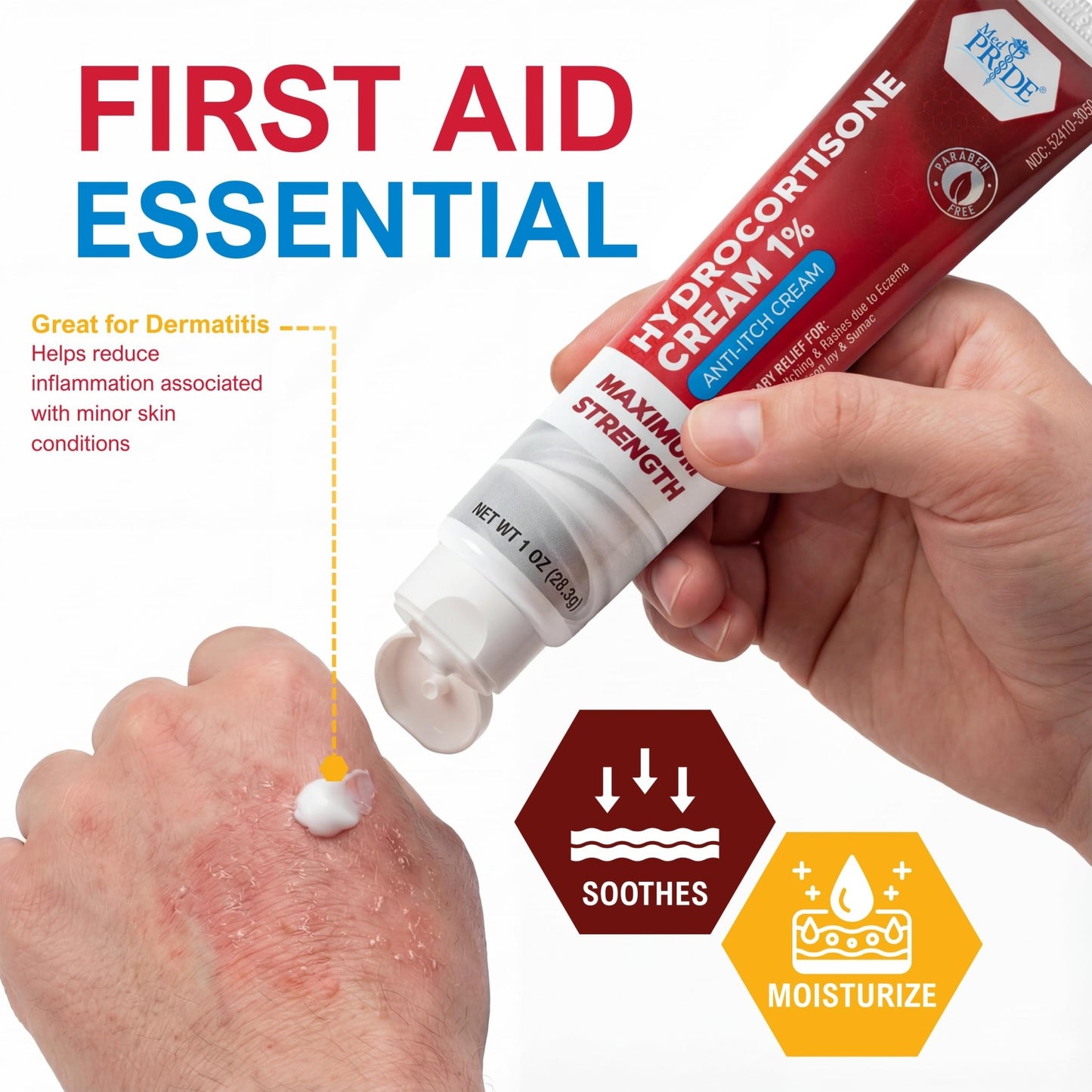 MED Pride Hydro Cortisone (Hydrocortisone) Cream 1% OTC Bulk Pack of 4 X 1 Oz Anti-Itch Ointment for Rash, Eczema, Bug Bites - dailyvitalstore