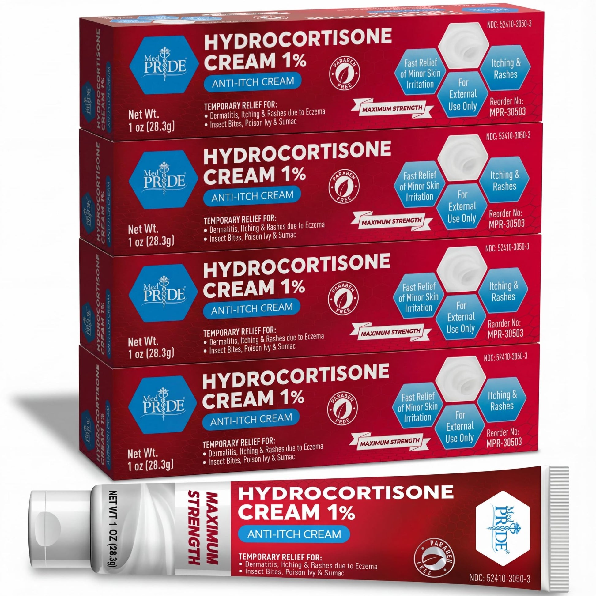 MED Pride Hydro Cortisone (Hydrocortisone) Cream 1% OTC Bulk Pack of 4 X 1 Oz Anti-Itch Ointment for Rash, Eczema, Bug Bites - dailyvitalstore